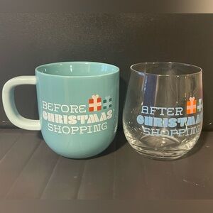 ✨2/$40✨NEW ✨ Before Christmas Shopping Mug & After Stemless Wine Glass Set